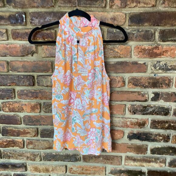 RACHEL Rachel Roy Orange Floral Sleeveless Keyhole Top Women's Size Small - Picture 1 of 6